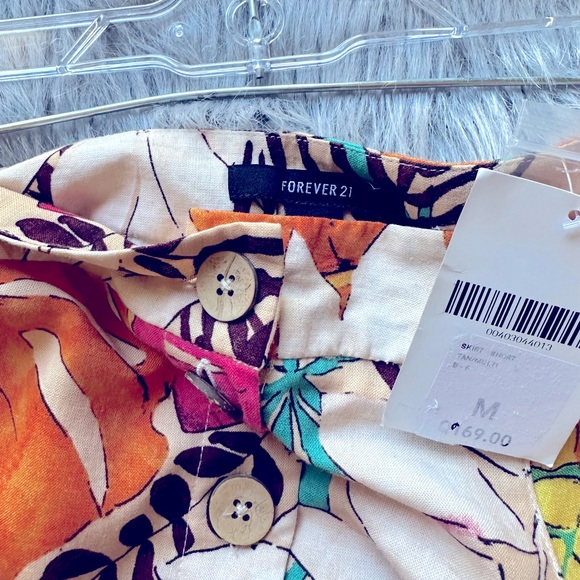 Forever 21 Tropical Floral Leaf Print Button Mini Skirt size Medium - Picture 9 of 9